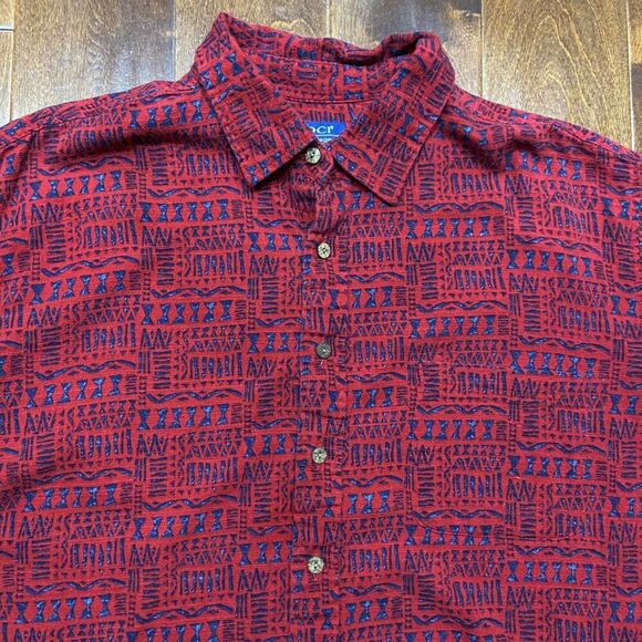 Old College Inn Vintage AOP Tribal Print Red Navy Button Front Casual Shirt XL - Picture 2 of 9